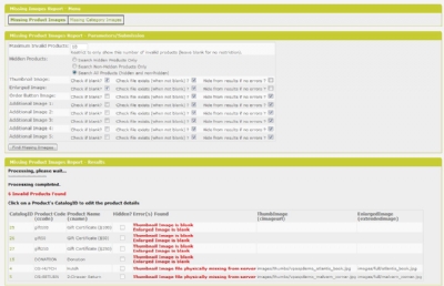 Missing Image Reporting for VPCart - BYZ068